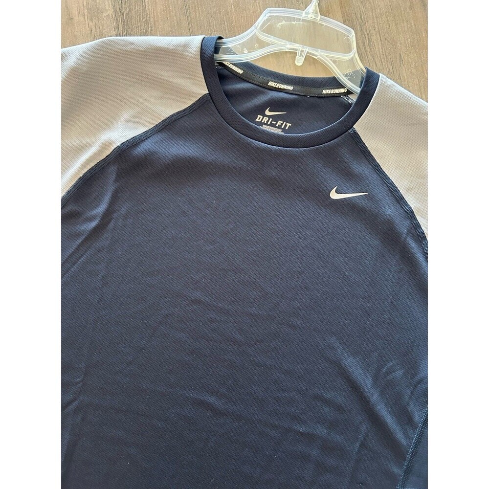 Nike Running Dri Fit Swoosh Mens Short Sleeve Shirt Size M Blue Gray